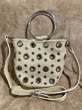 Pulicati Italian Leather Crossbody with Silver Ring Handles and Grommet Detail